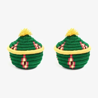Amara Zan Artefacts - Dokht Round Basket - Set of 2 - Green/Yellow