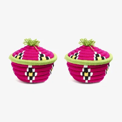 Amara Zan Artefacts - Dokht Round Basket - Set of 2 - Pink/Green
