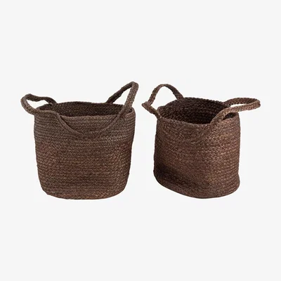 Amara Global Explorer - Walnut Jute Basket with Handles - Set of 2