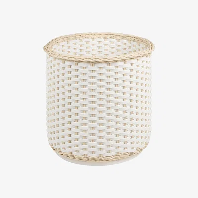 Amara Pigment France - Monet Leather & Rattan Storage Basket - White