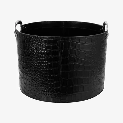Amara Luxe - Black Croc Leather Storage Basket