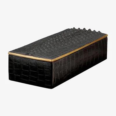 Amara L'Objet - Crocodile Rectangular Desk Box - Gold - 23cm