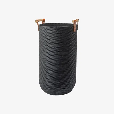 Amara Cino Handcrafted Rattan & Leather Laundry Basket