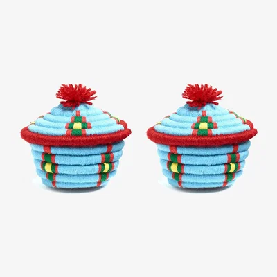 Amara Zan Artefacts - Dokht Round Basket - Set of 2 - Teal/Red