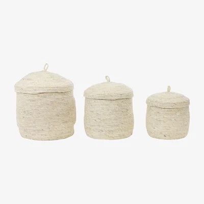 Amara Light & Living - Mangala Basket with Lid - Set of 3 - Brown