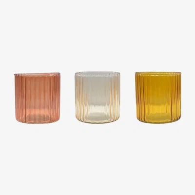 Amara À la - Ribbed Glass Tealight Holder - Set of 3 - Terra, Blush, Mustard