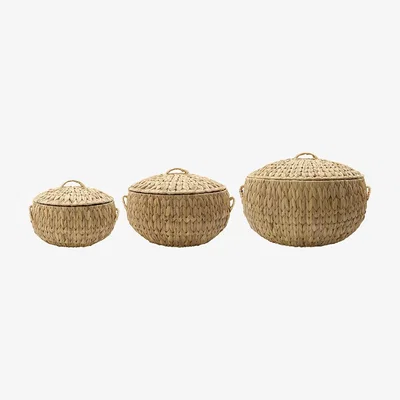 Amara House Doctor - Lidded Rattan Storage Baskets - Set of 3 - Natural