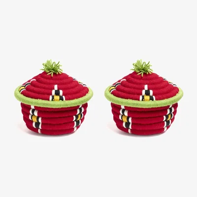 Amara Zan Artefacts - Dokht Round Basket - Set of 2 - Red/Green