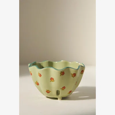 Anthropologie Georgie Handpainted Decaled Stoneware Berry Basket