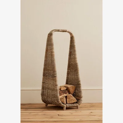 Anthropologie Ivyline Natural Rattan Tall Log Storage