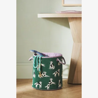 Anthropologie Dog Print Cotton Rug Storage Basket