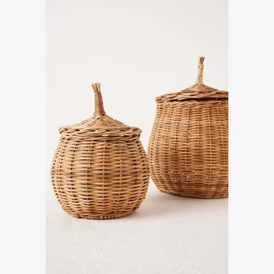Anthropologie Wicker Round Storage Basket