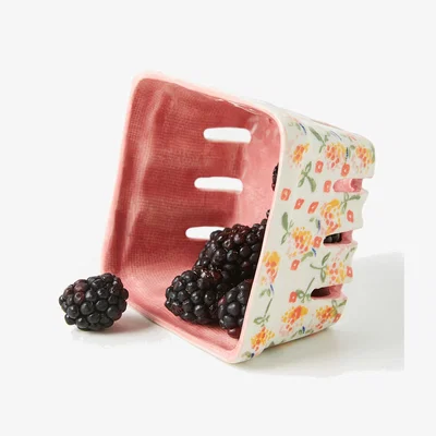 Anthropologie Floral Ceramic Berry Basket