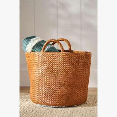 Anthropologie Eliza Woven Leather & Fabric-Lined Basket