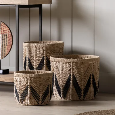 Arighi Bianchi Set of 3 Baskets Natural & Black