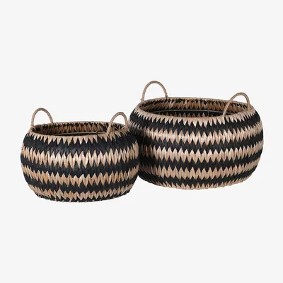 Barker and Stonehouse Set of 2 ZigZag Baskets Natural and Black