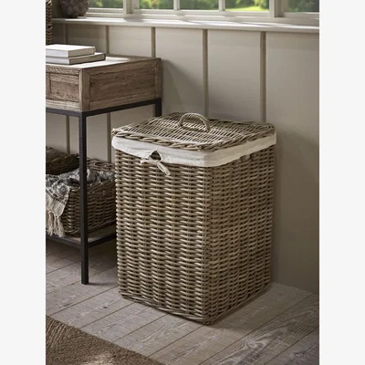 Cox and Cox Lined Rattan Laundry Basket - Square