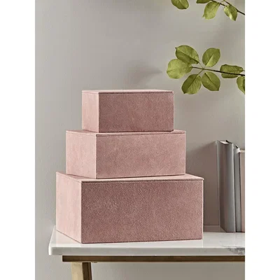 Cox and Cox Three Blush Suede Storage Boxes