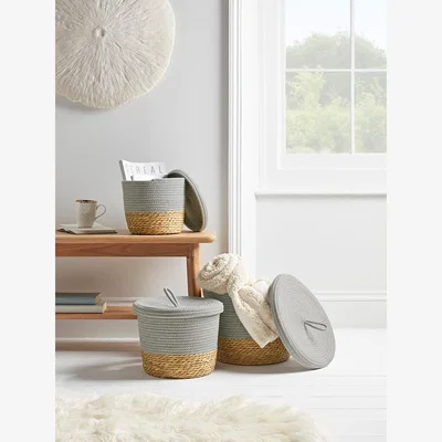 Cox and Cox Three Grey Topped Baskets