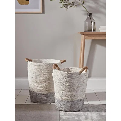 Cox and Cox Two Tall Grey & Natural Baskets