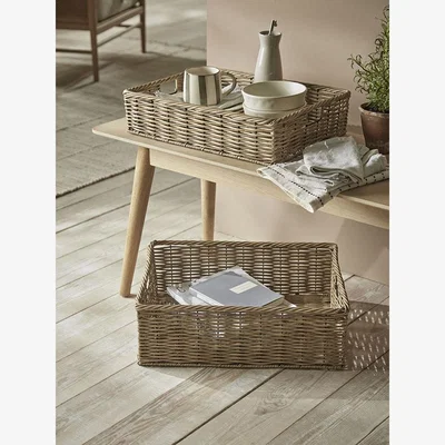 Cox and Cox Two Round Rattan Storage Trays