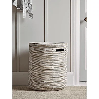 Cox and Cox Whitewashed Round Rattan Laundry Basket