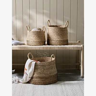 Cox and Cox Three Handled Rush Grass Storage Baskets
