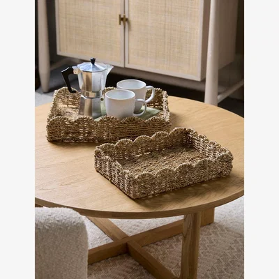 Cox and Cox Two Nesting Scalloped Seagrass Storage Trays