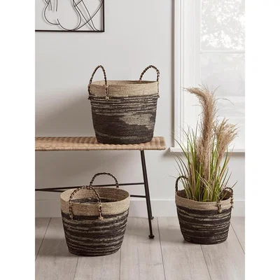 Cox and Cox Three Black Stripe Jute Baskets