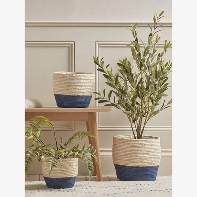 Cox and Cox Three Blue Dipped Baskets