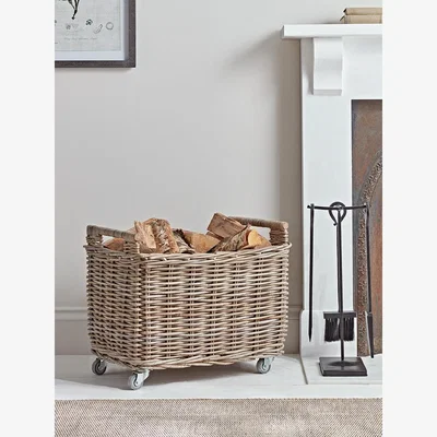 Cox and Cox Rattan Log Basket Trolley