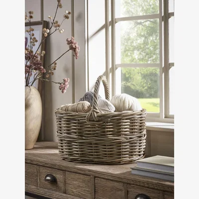Cox and Cox Rattan Handled Storage Basket