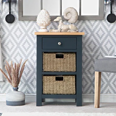 Chiltern Oak Furniture Salisbury Blue Painted Oak Telephone Table with Wicker Baskets