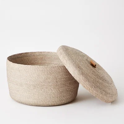 The Conran Shop Round Basket with Leather Handle in Grey