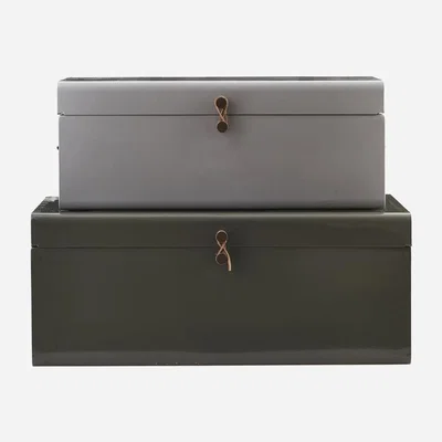 The Conran Shop Metal Storage Boxes in Green & Grey Set of 2