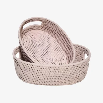 Casa by JJ Cotswolds Oval Rattan Basket Pink - Set of 2