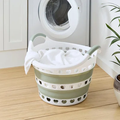 Dunelm Collapsible Laundry Basket Round Sage