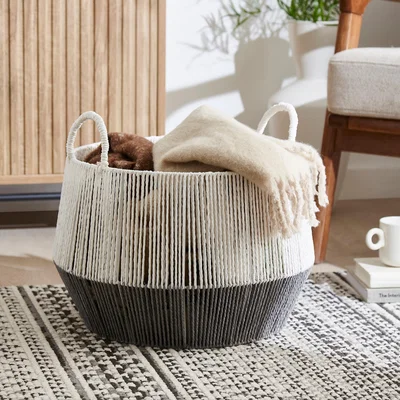 Dunelm Block Colour Hand Knitted Storage Basket Grey