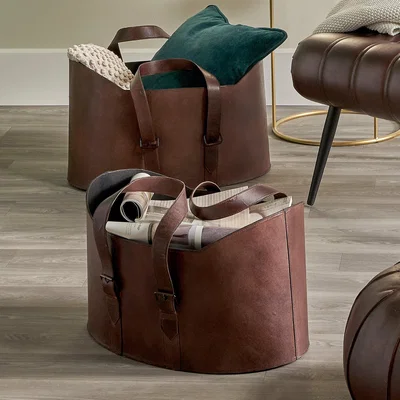 Dunelm Alessio Leather Baskets Mahogany (Brown)