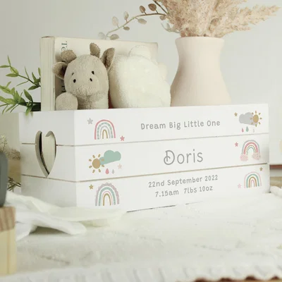 Dunelm Personalised Rainbow Wooden Crate White