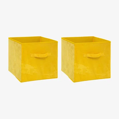 Dunelm Mix and Modul Set of 2 Velvet Cube Storage Boxes Yellow
