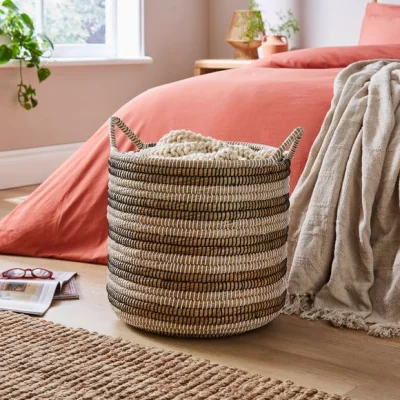 Dunelm Monochrome Round Storage Basket with Handles