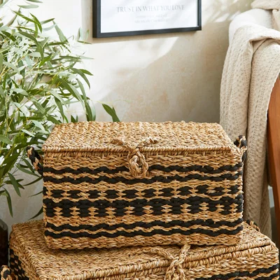Dunelm Seagrass Small Trunk Monochrome Black