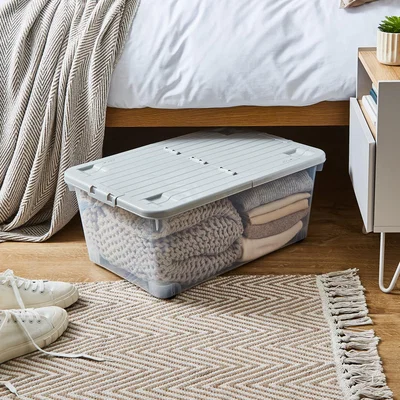 Dunelm 45L Wheeled Underbed Storage Box Clear