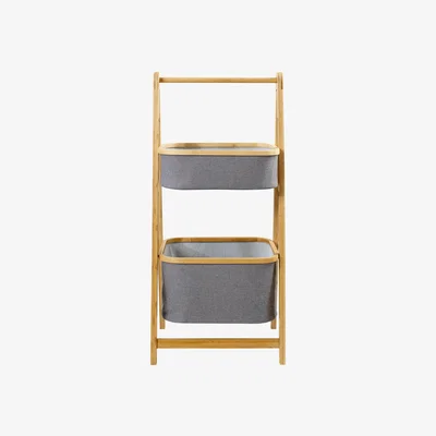 Dunelm Grey Bamboo 2 Tier Storage Basket Ladder Grey and Brown