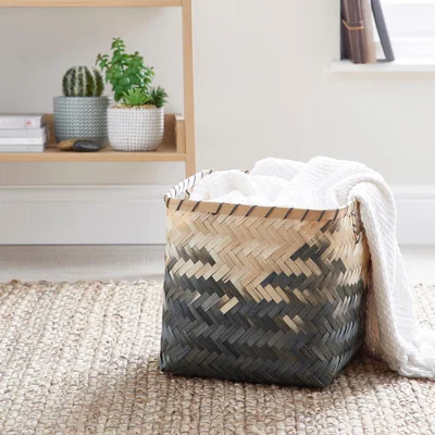 Dunelm Black Bamboo Ombre Basket Black and Beige
