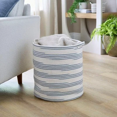 Dunelm Blue Sriped Cotton Rope Basket