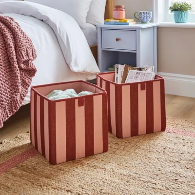 Dunelm Beatrice Set of 2 Stripe Foldable Storage Box