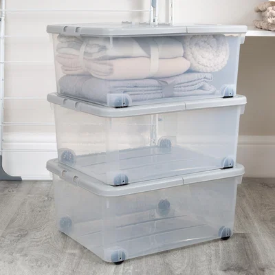 Dunelm Wham Set of 3 Wheeled Boxes & Lids, 30L Grey