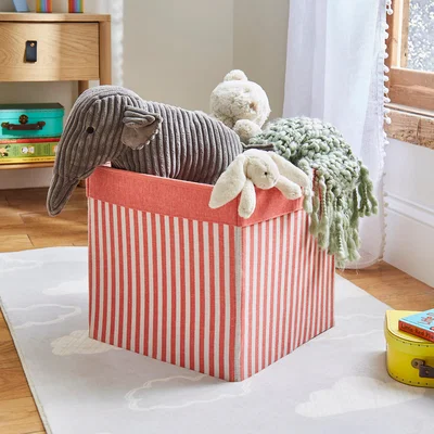 Dunelm Set of 2 Stripe Foldable Boxes Coral
